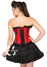 Red Satin Black Frill Overbust Top & Cotton Silk Tutu Skirt Corset Dress